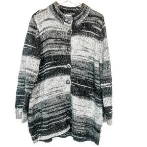 J. Jill Stripe Knit Wool Blend Gray & Black Long Cardigan Womans Size XL